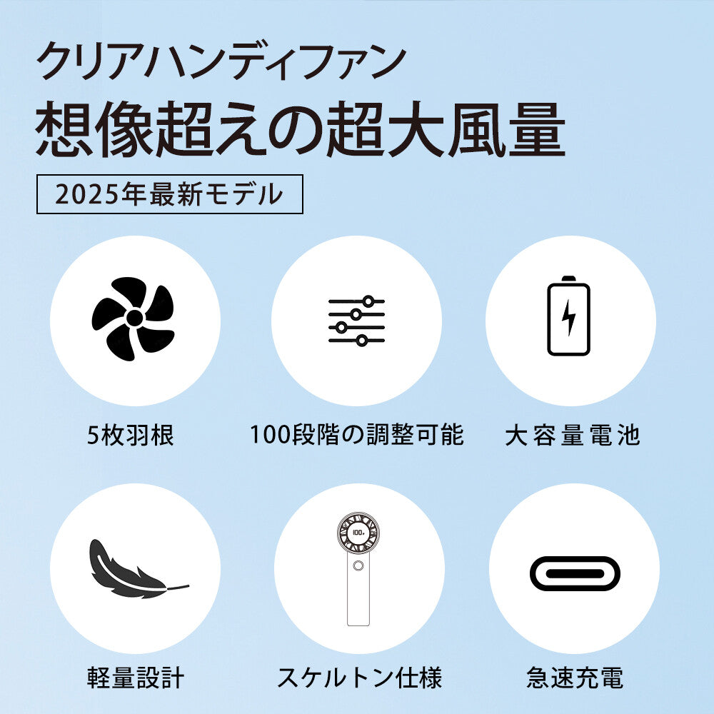 【限量清倉】CICIBELLA 🇯🇵 2025 Clear Fan 透明手持風扇｜極簡設計・100段風量・3000mAh｜🔥 售完即止