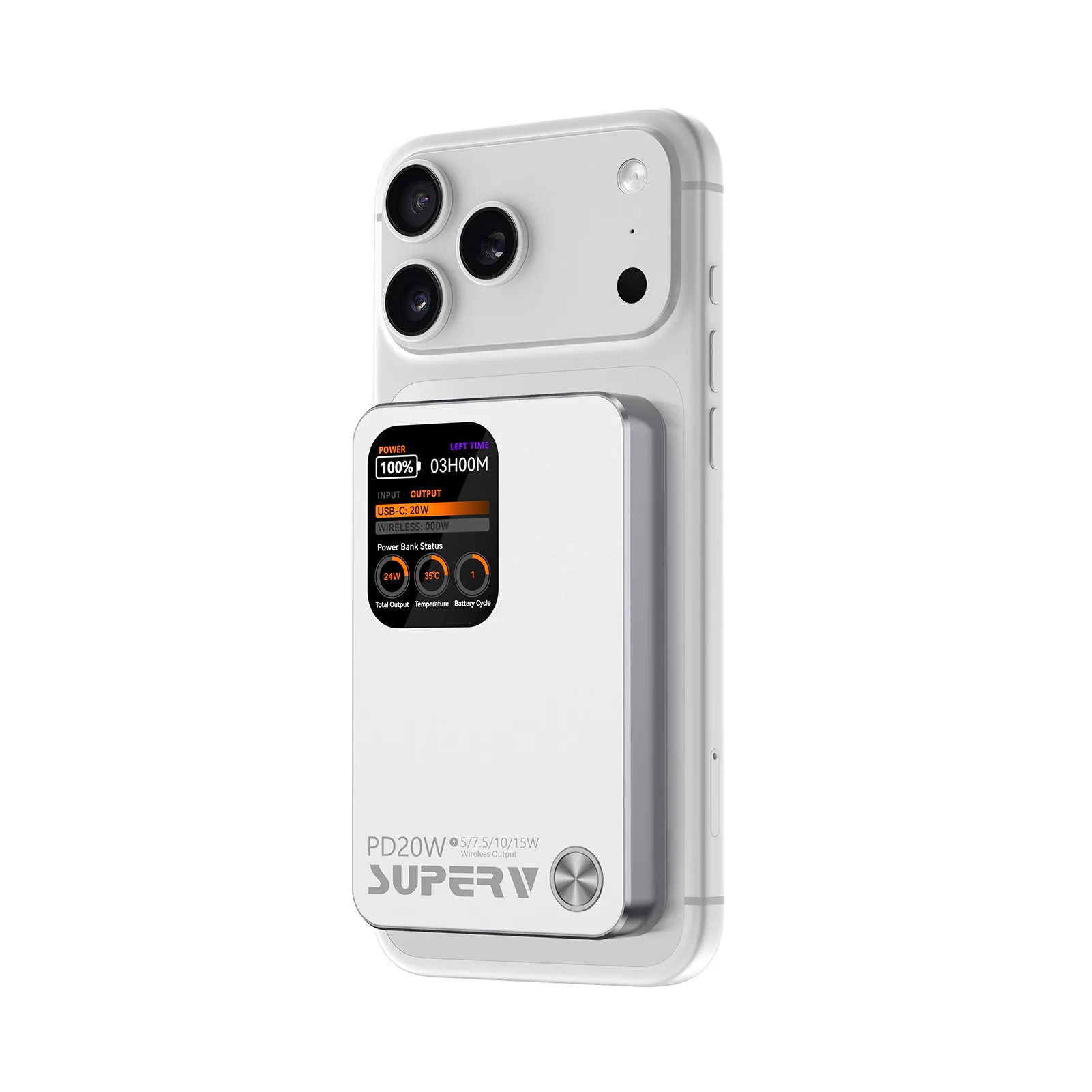 SUPERV 🇭🇰 PB-11 磁吸快充行動電源｜10000mAh・15W無線＋20W PD｜大屏顯示・多裝置充電