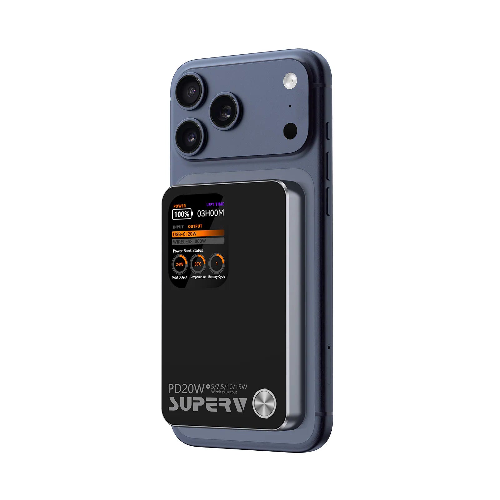 SUPERV 🇭🇰 PB-11 磁吸快充行動電源｜10000mAh・15W無線＋20W PD｜大屏顯示・多裝置充電