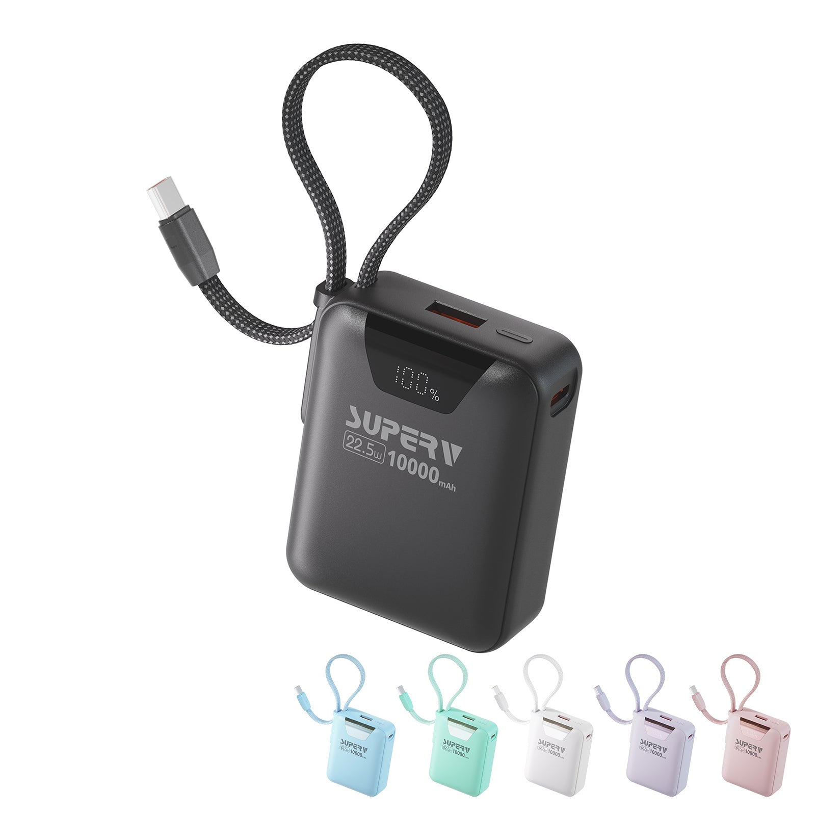 SUPERV 🇭🇰 Power15 內置線快充行動電源｜10000mAh・22.5W PD｜超細粒便攜・LED顯示